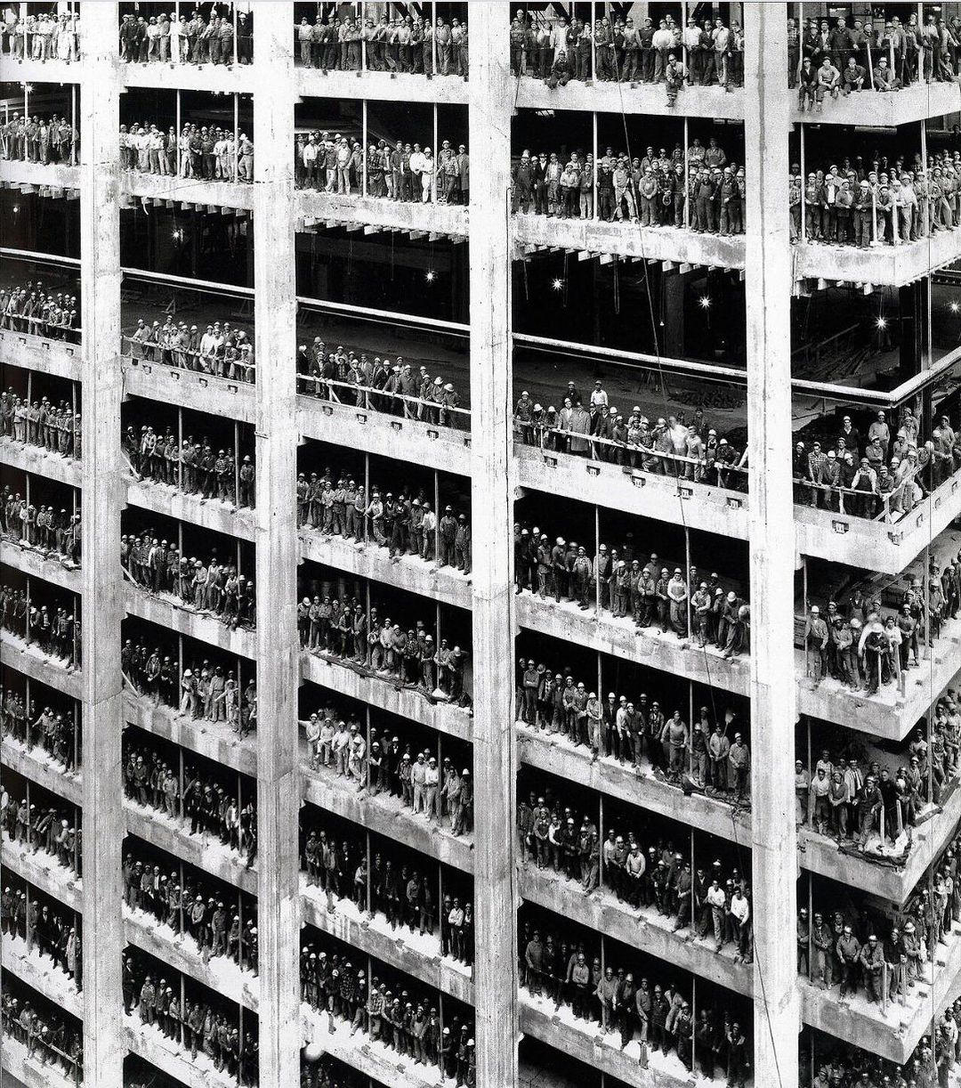 image  1 Historic Photographs - Over 3,000 workers who build the Chase Manhattan Bank in New York City pose f